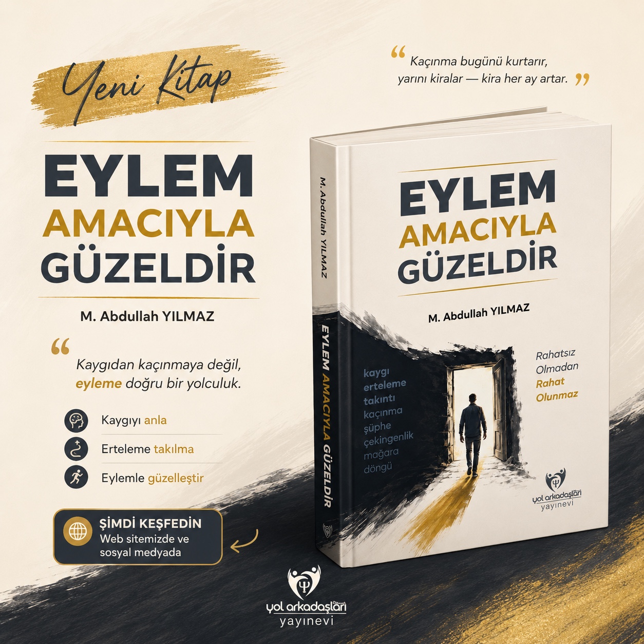 Eylem Amacıyla Güzeldir kitabının tanıtım görseli ve üç boyutlu kapak tasarımı